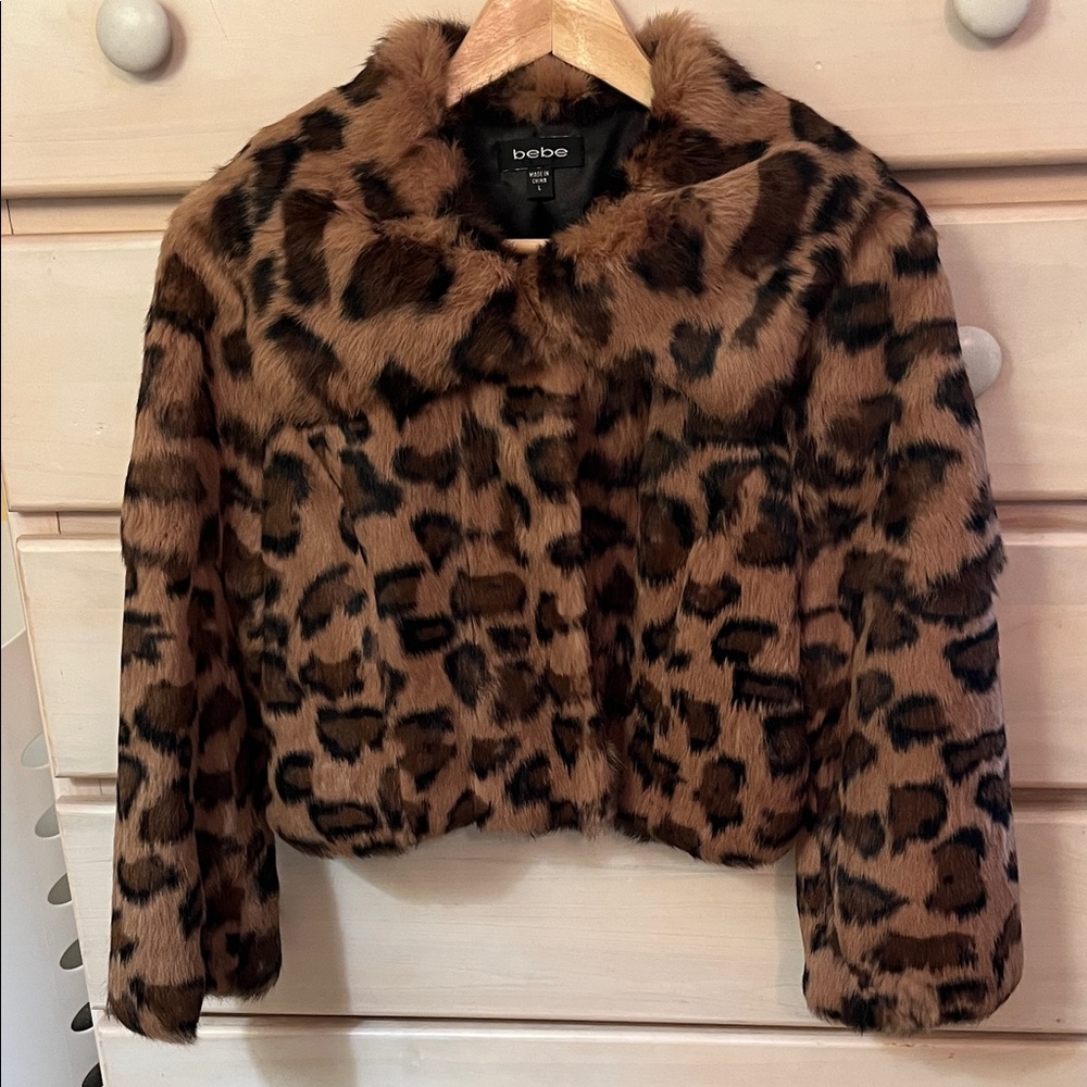 Bebe Tan and Black rabbit fur Jacket